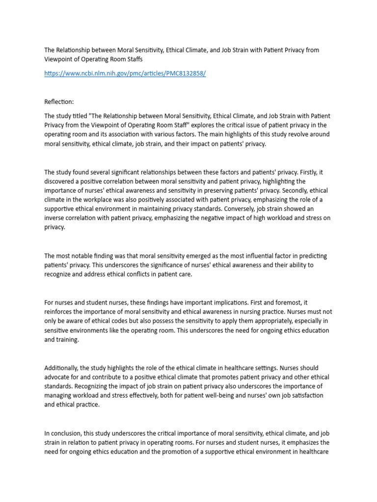 Patient Privacy in Operating Rooms: Key Factors | PDF