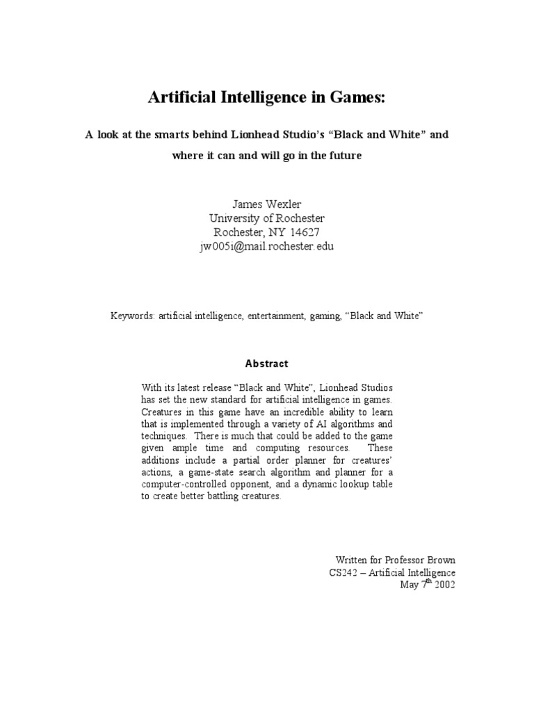 AI Innovations in "Black and White" Game | PDF | Artificial ...