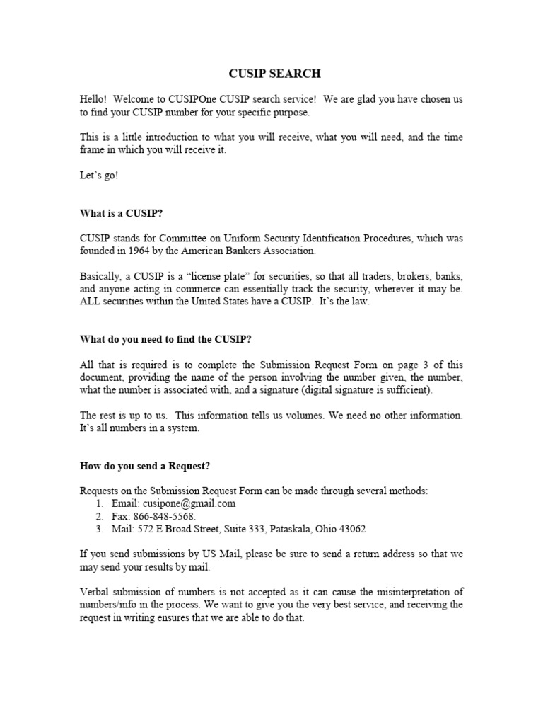 Cusip Search Logistics | PDF