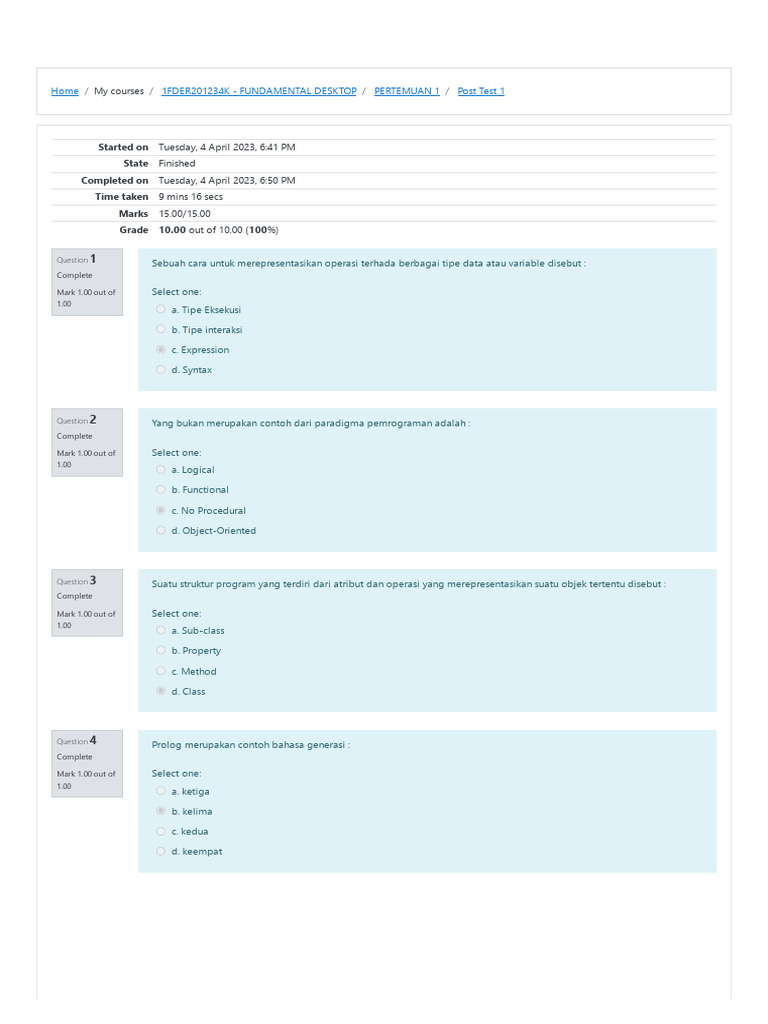 Post Test 1 Attempt Review | PDF