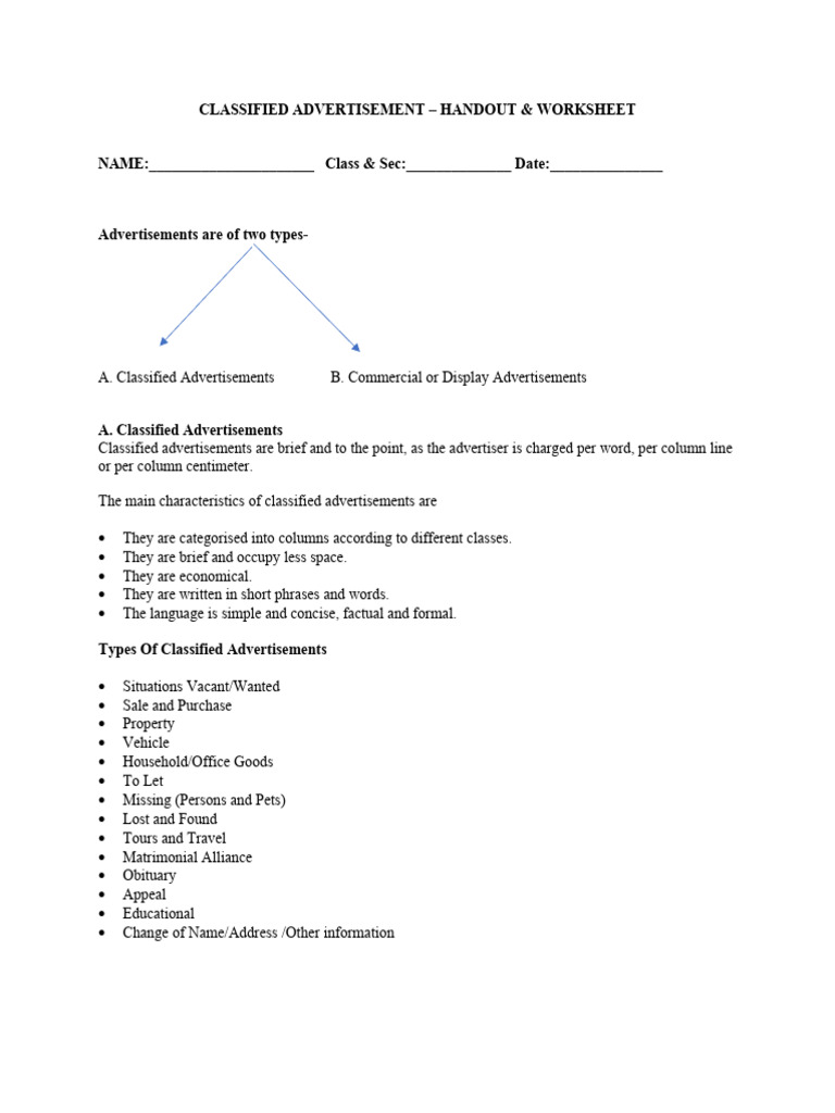 Classified Advertisement | PDF
