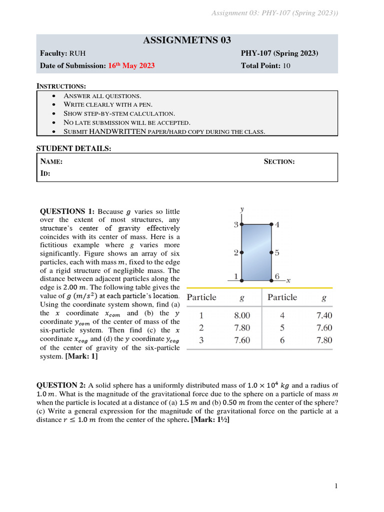 Assignment 03 phy 107 pdf orbit planets