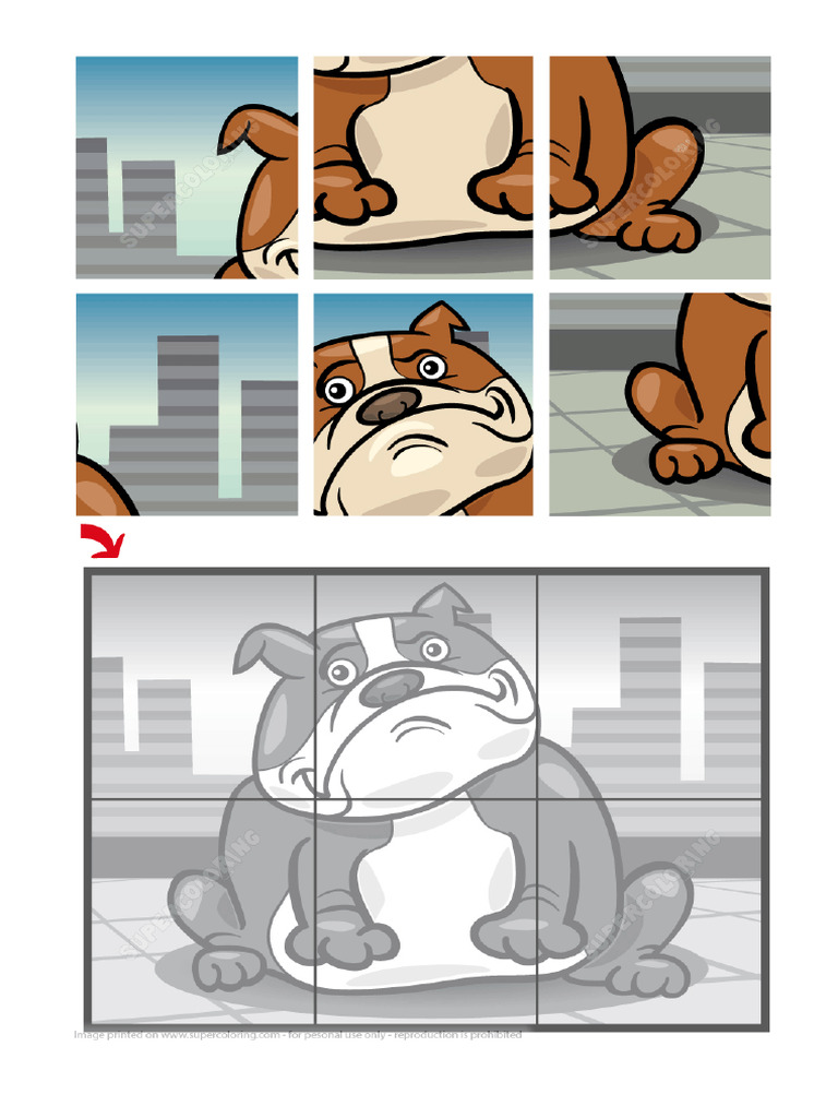 6 Piece Jigsaw Puzzle With A Bulldog - Free Printable Puzzle Games | PDF