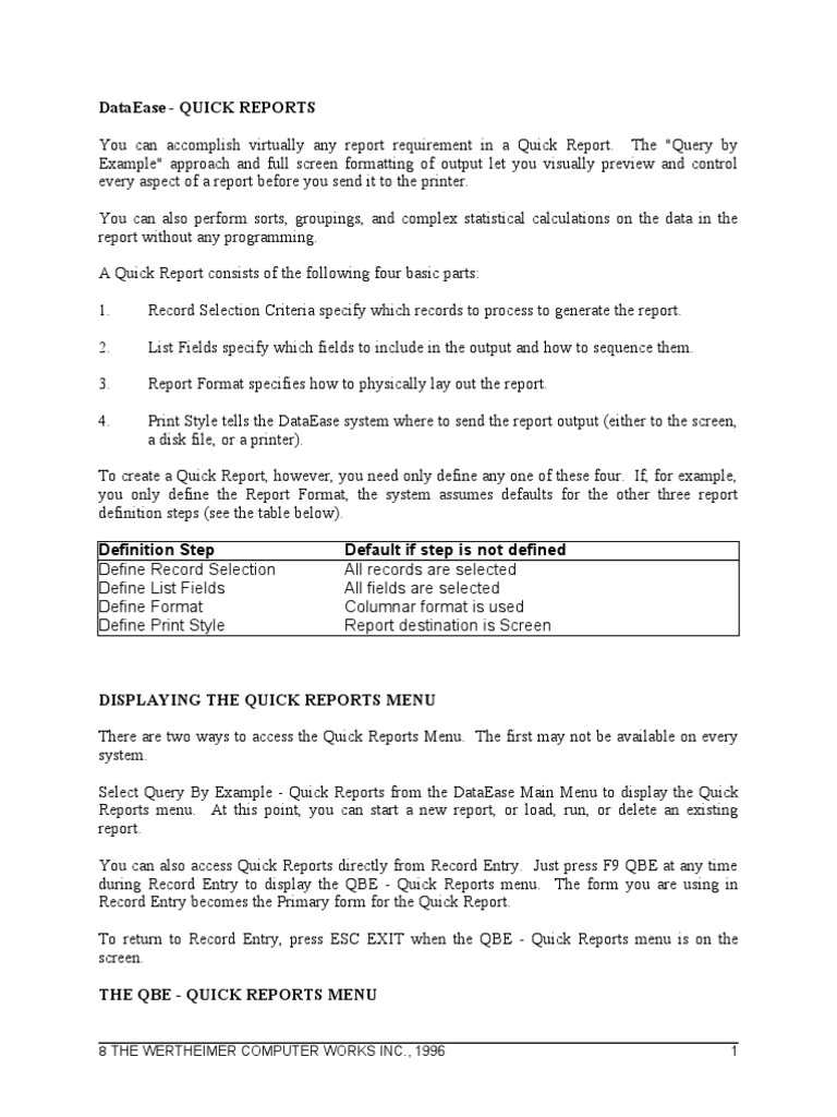 Quick Reports in DataEase Guide | PDF | File Format | Command Line ...
