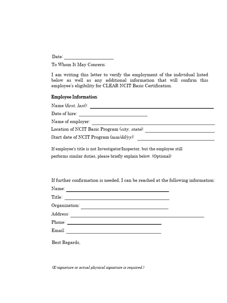 NCIT BASIC - Supervisor Verification Form NCIT | PDF