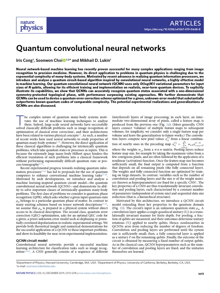 2019-Quantum Convolutional Neural Networks | PDF image.