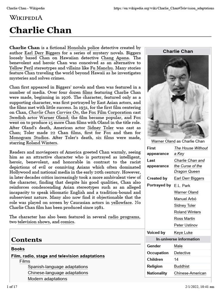Charlie Chan - Wikipedia | PDF | Charlie Chan