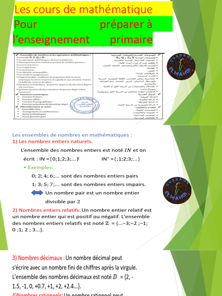 Cours de mathématiques pour le primaire | PDF | Entier relatif | Entier ...