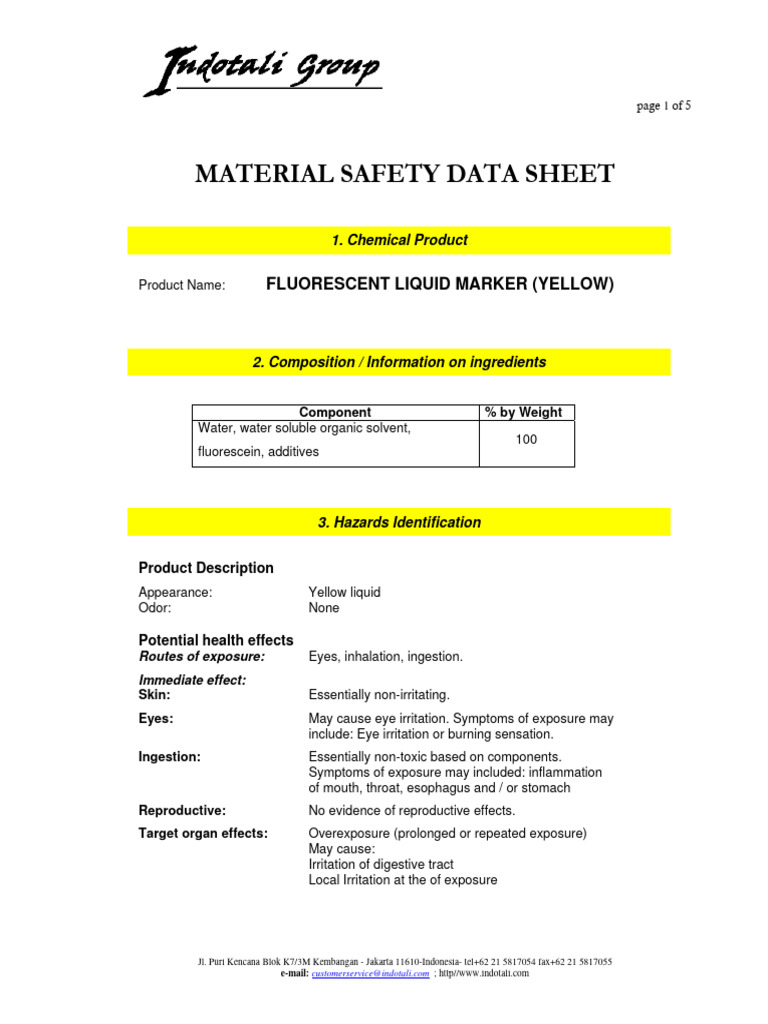 MSDS Yellow Marker PDF Water Firefighting