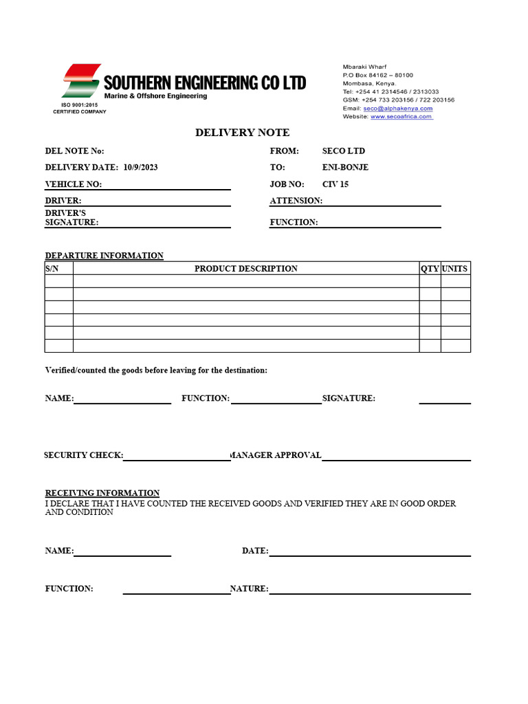 Delivery Note Template | PDF