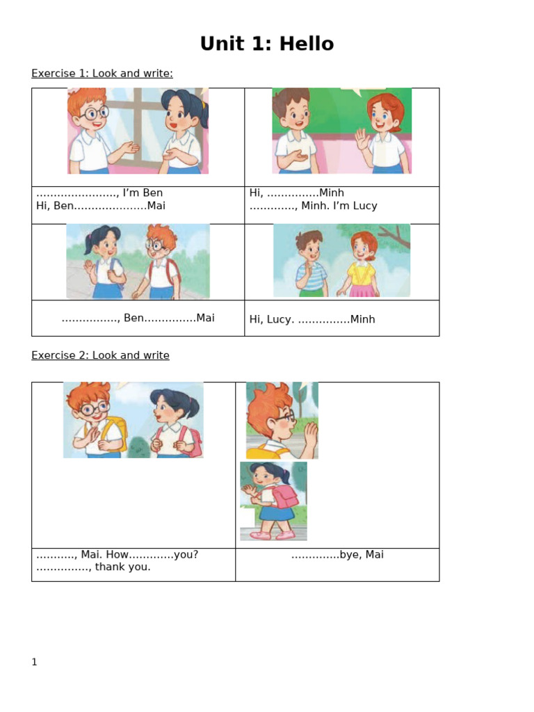 Unit 1: Hello Exercises for Grade 3 | PDF | Home & Garden