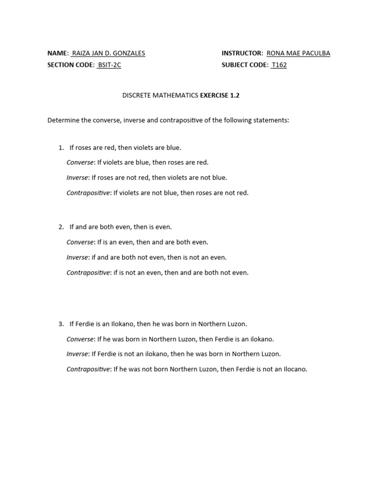 Name: Raiza Jan D. Gonzales Instructor: Rona Mae Paculba Section Code ...