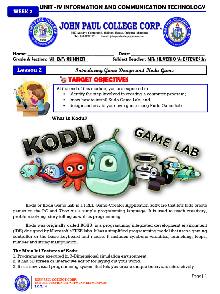 Kodu Game Lab: A Guide for Students | PDF | Career & Growth | Computers