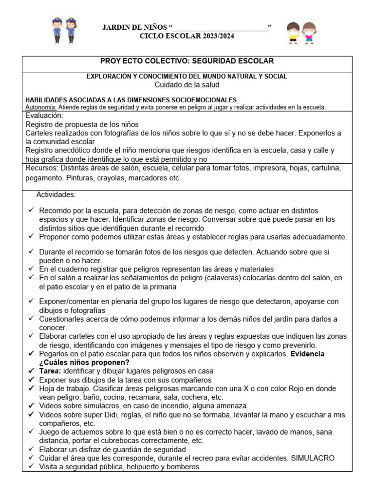 Proyecto de Seguridad Escolar Infantil | PDF | Salud y bienestar