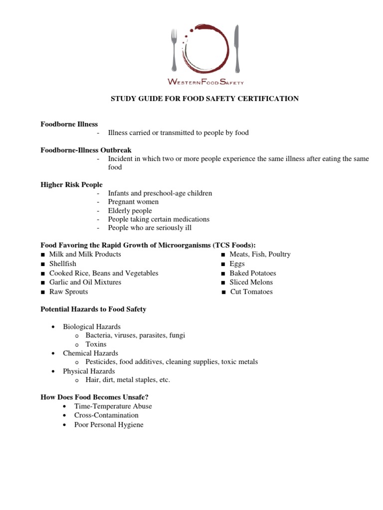 Food Safety Certification Study Guide | PDF | Foodborne Illness | Hygiene