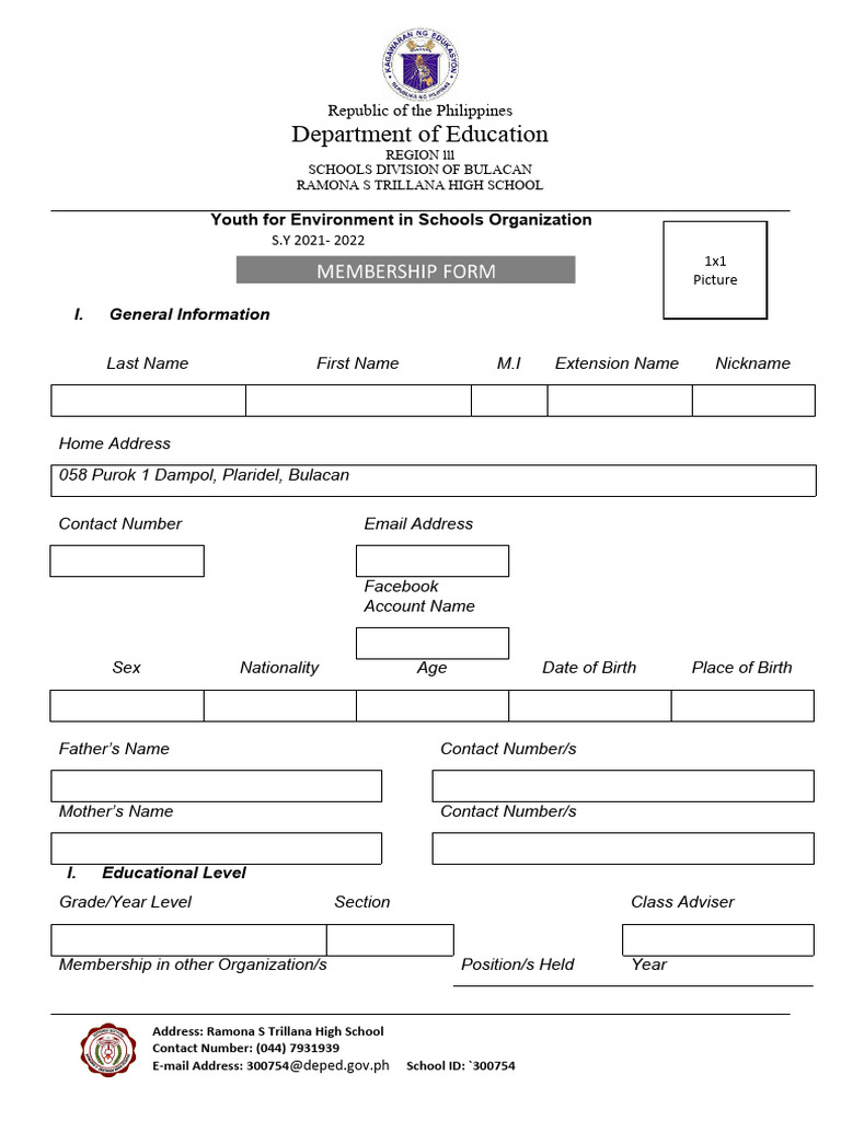 YES-O Membership Application Form | PDF