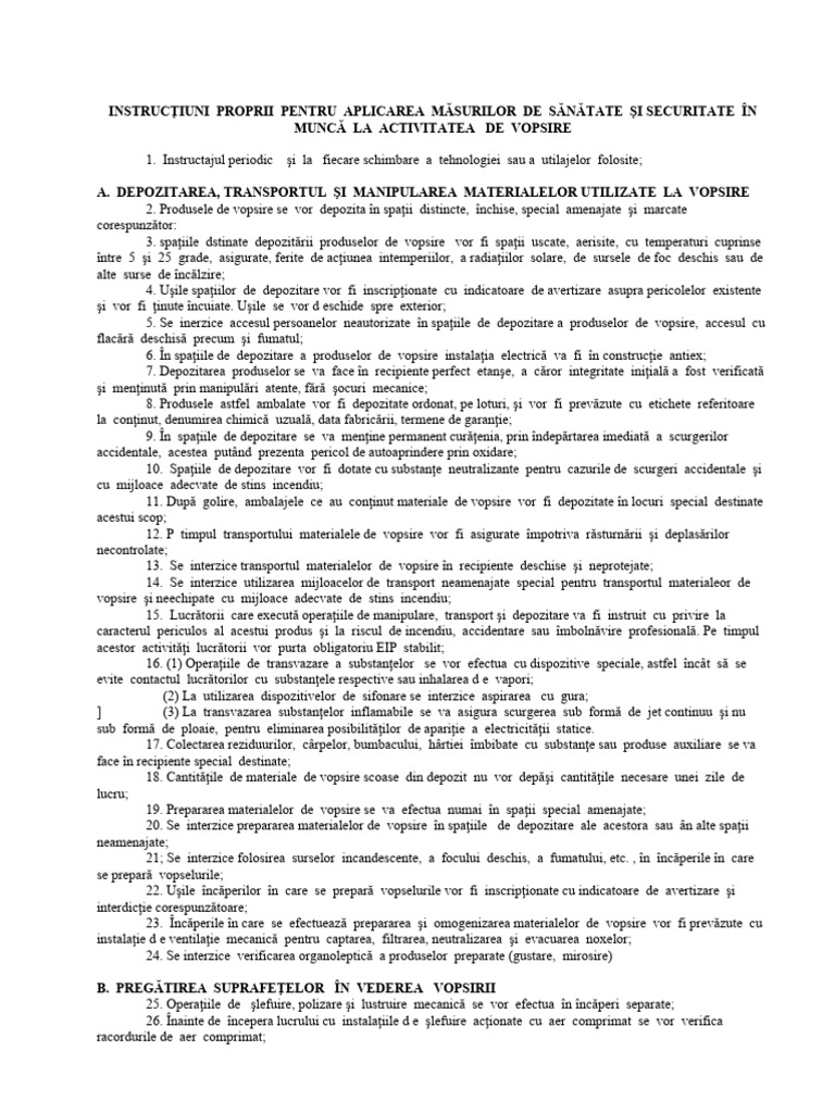 Instructiuni Proprii Vopsitorie | PDF