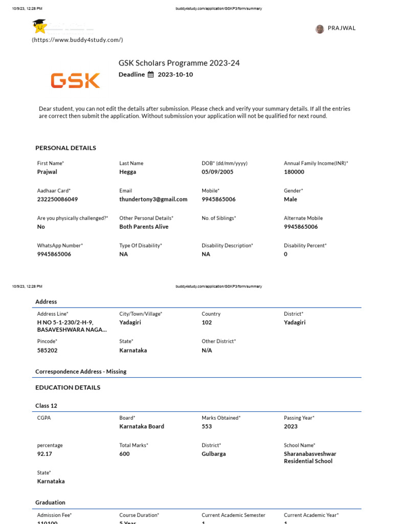 GSK Scholars Programme 202324 Deadline 20231010 PDF