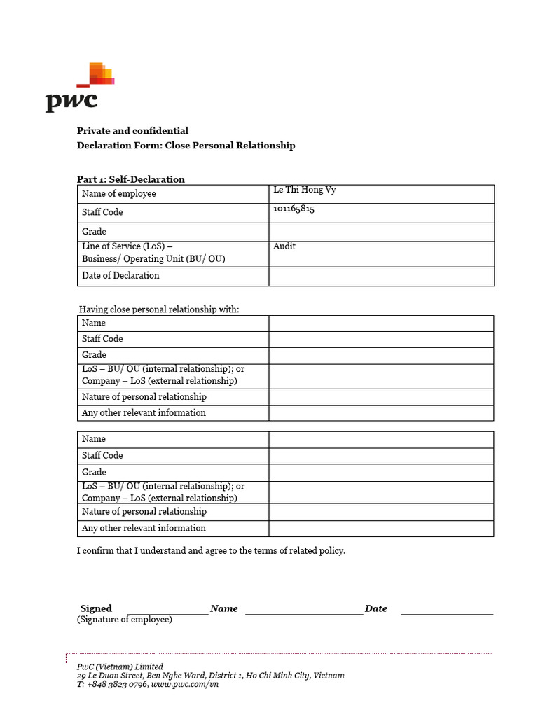 Self declaration form close personal relationship pdf