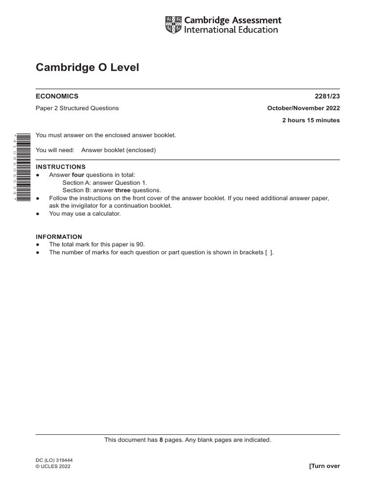 Cambridge O Level Economics Paper 2 | PDF | Business