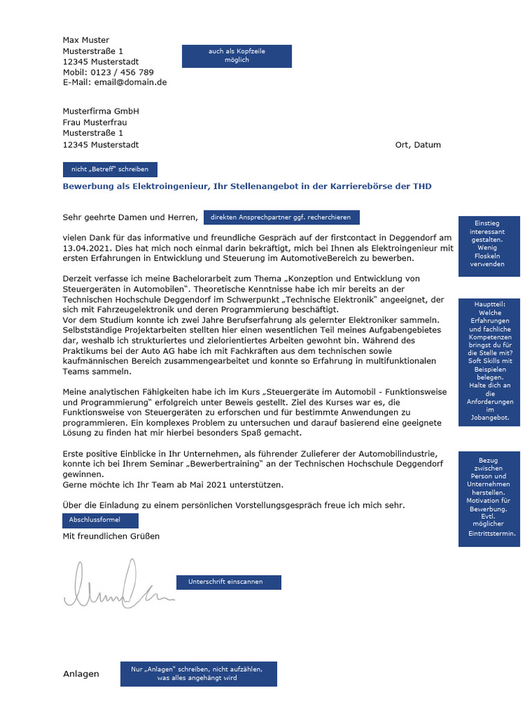 Anschreiben - Cover Letter in German | PDF
