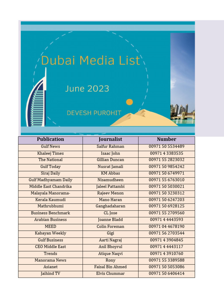 Dubai & UAE Media List June 2023 PDF Journalism Newspapers
