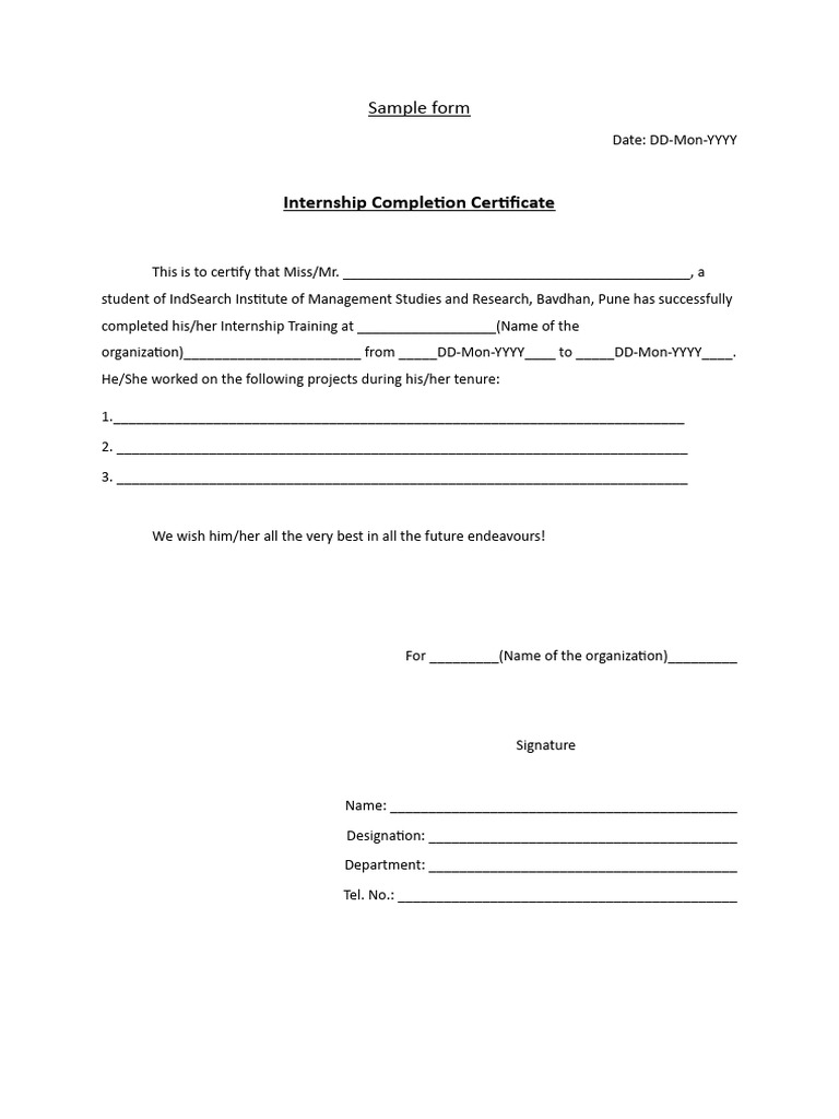 Internship Completion Certificate Template | PDF