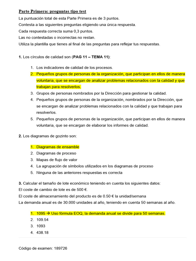 Test Modelo de Examen Operaciones | PDF | Inventario | Producto (Negocio)