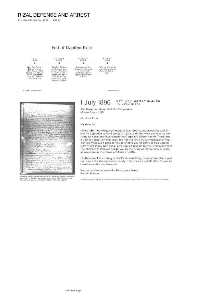 Rizal Defense and Arrest | PDF