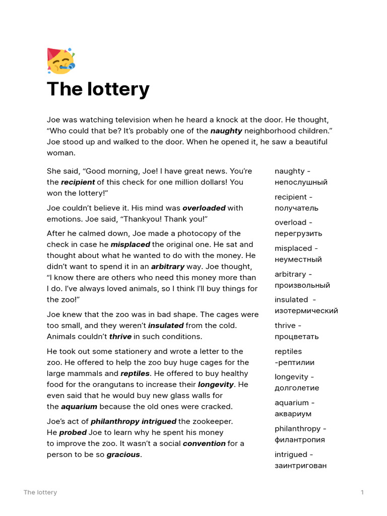 The Lottery Ingles Reading PDF