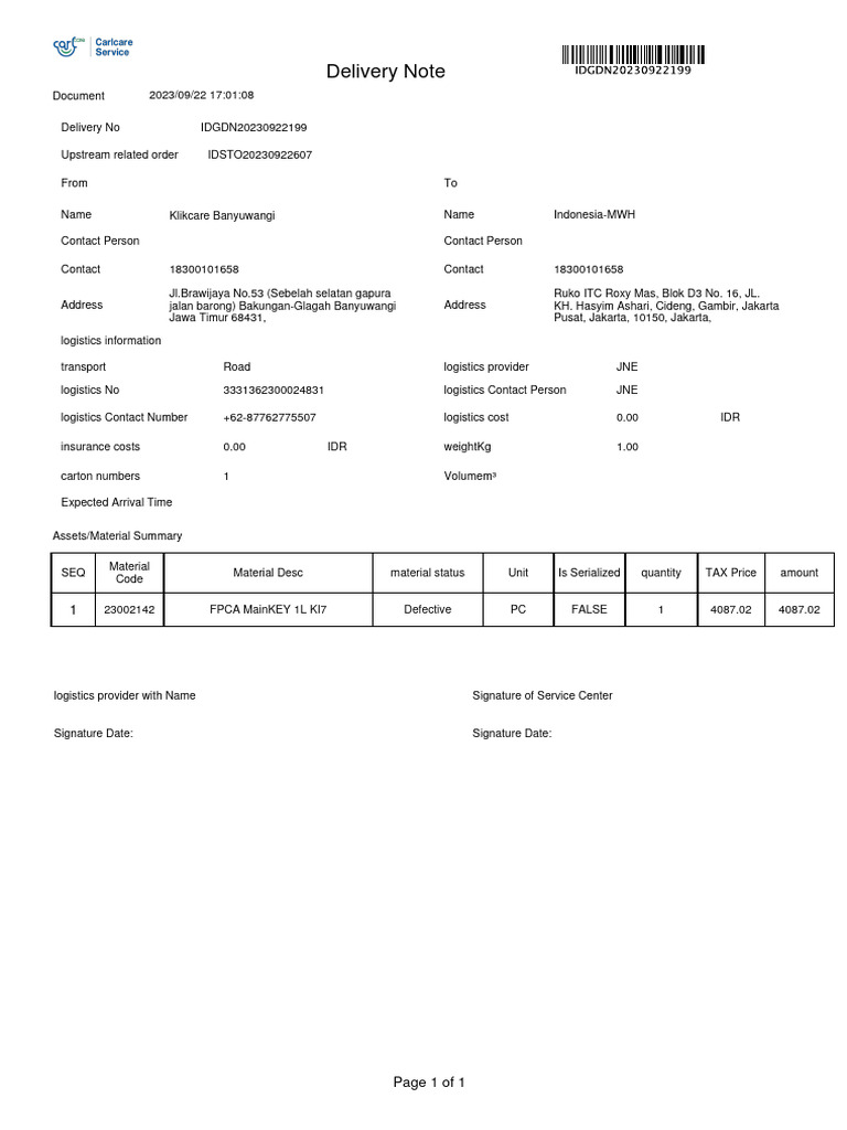 Delivery Note 1705160325056036865 | PDF