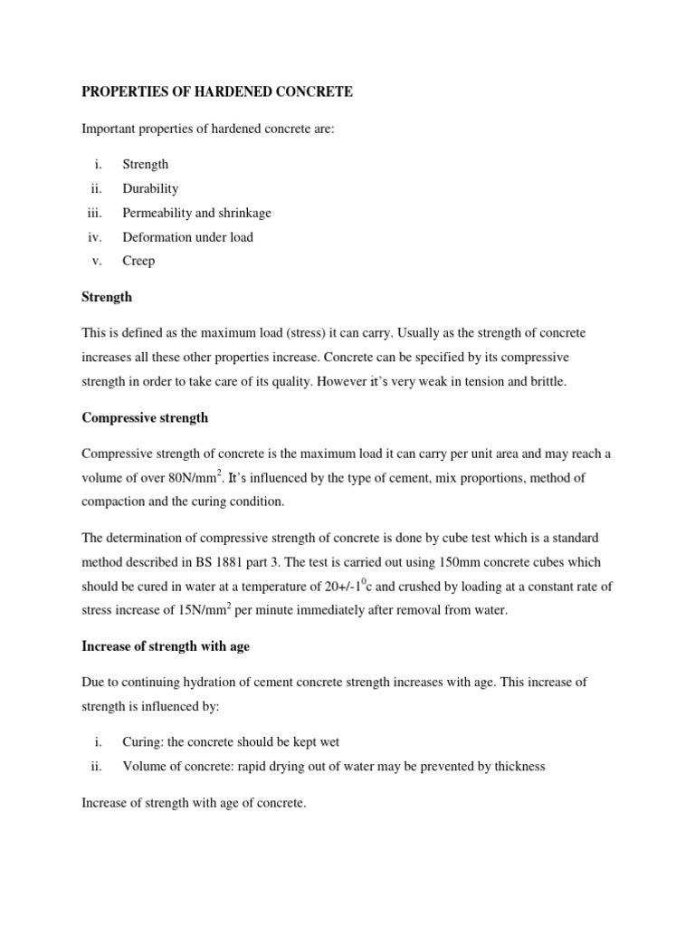 Properties of Hardened Concrete PDF Concrete Deformation