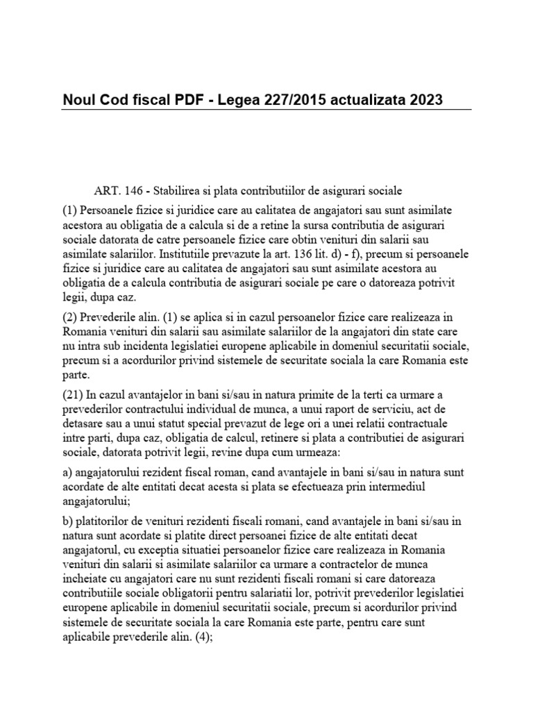 Noul Cod Fiscal - 2023 | PDF