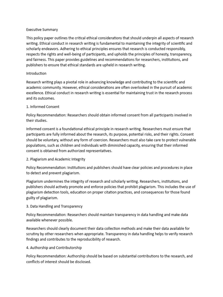 Policy Paper Sample | PDF | Plagiarism | Informed Consent