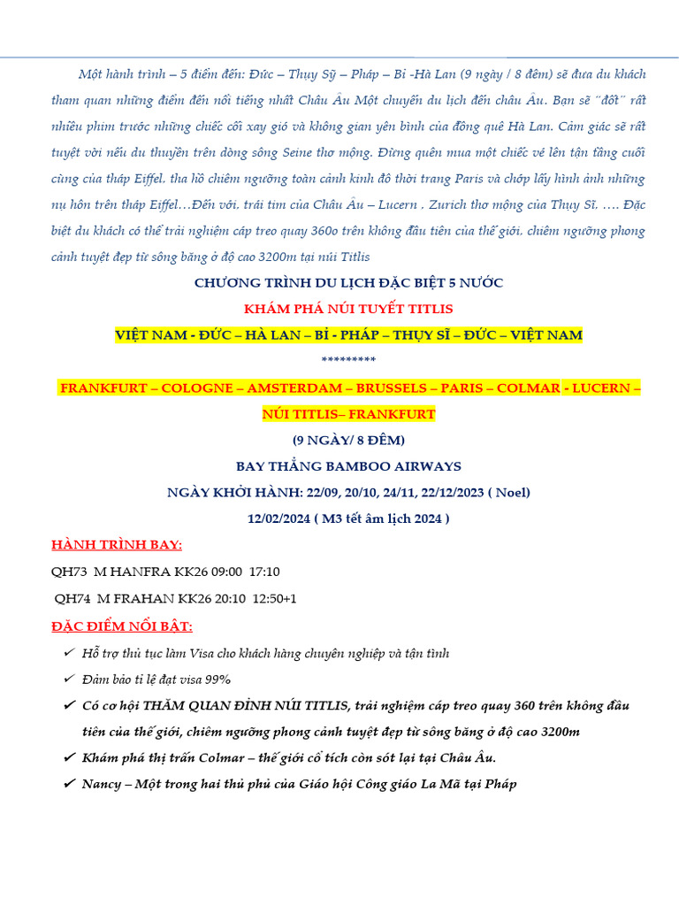 BB. ĐỨC HL BỈ PHÁP TS 2209, 2010,2411,2212 9N8Đ BB | PDF
