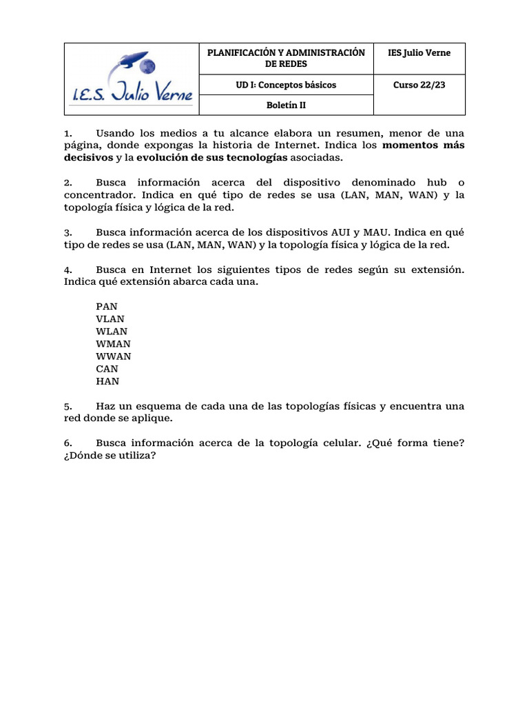 Boletín 2. Tema 1. | PDF