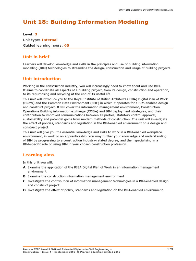 Unit 18 - Building Information Modelling Specification | PDF