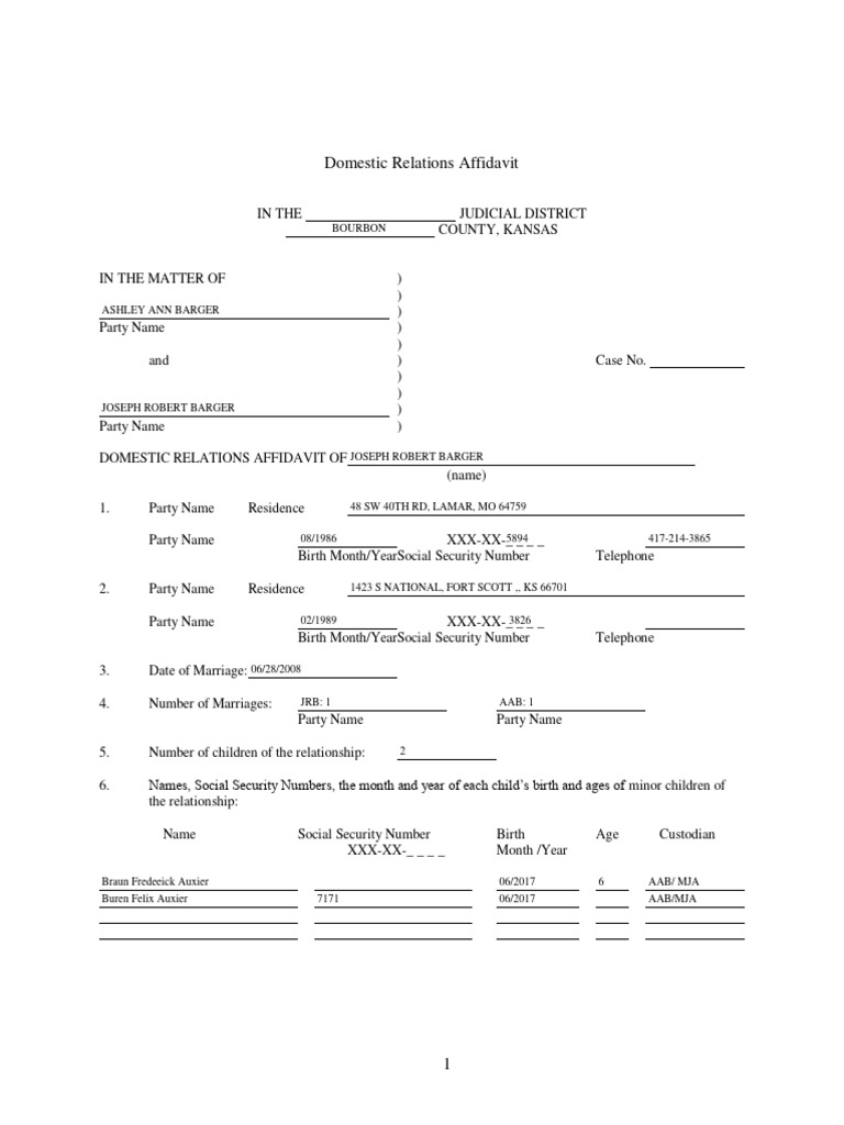 Kansas Domestic Relations Affidavit | PDF