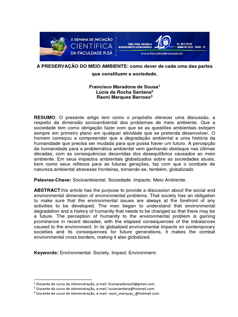 A Preservacao Do Meio Ambiente | PDF | Movimento ambientalista ...