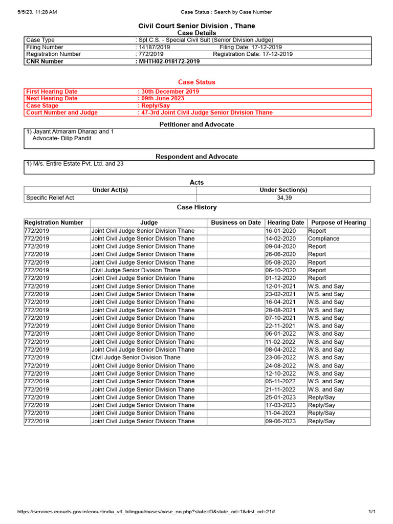 Case Status - Special CS-772-2019 | PDF