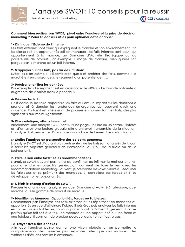 Matrice SWOT Exercice | PDF
