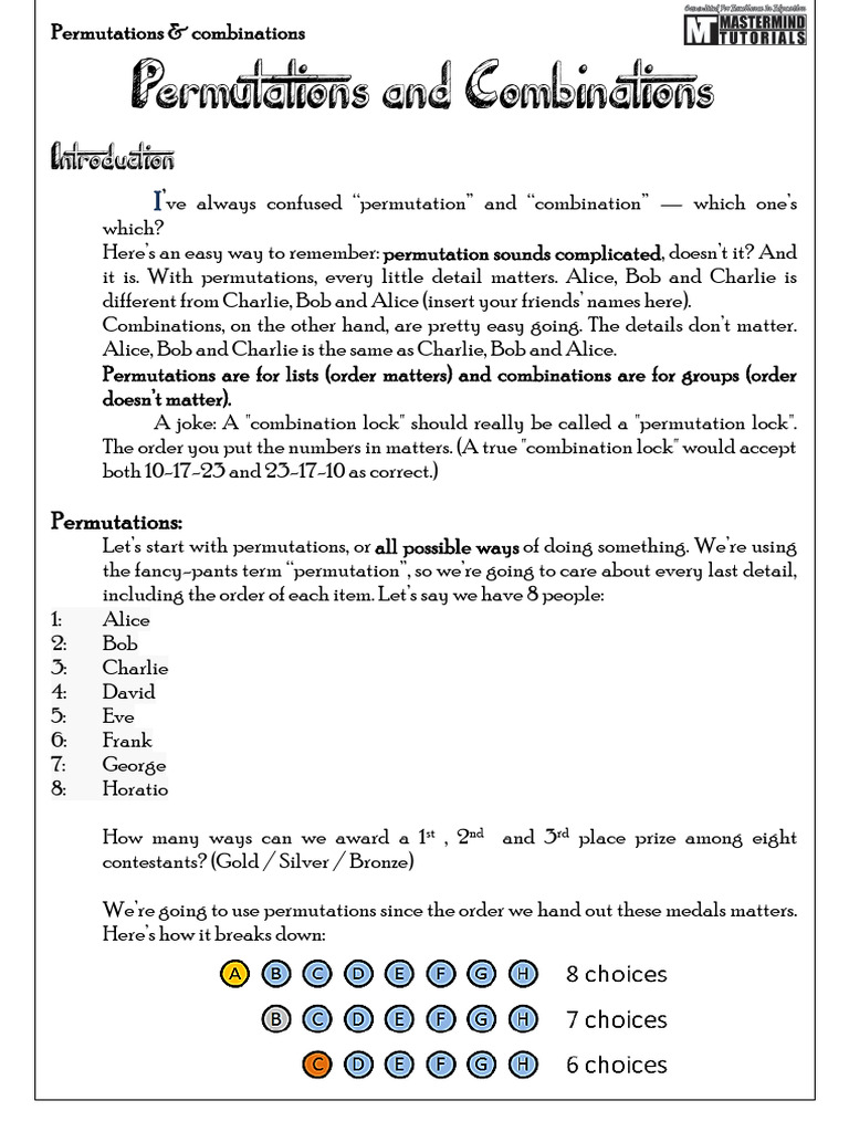 Permutations and Combinations Explained | PDF