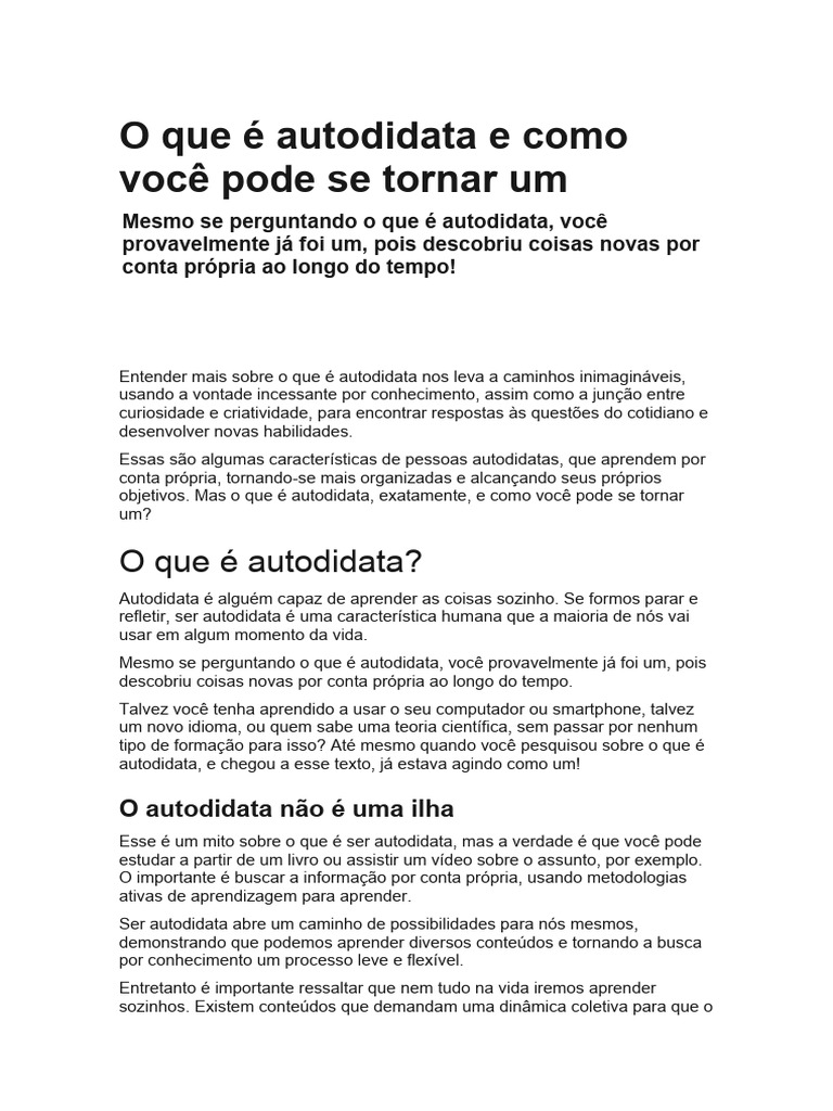 Como se Tornar um Autodidata Eficaz | PDF | Aprendizado | Conhecimento