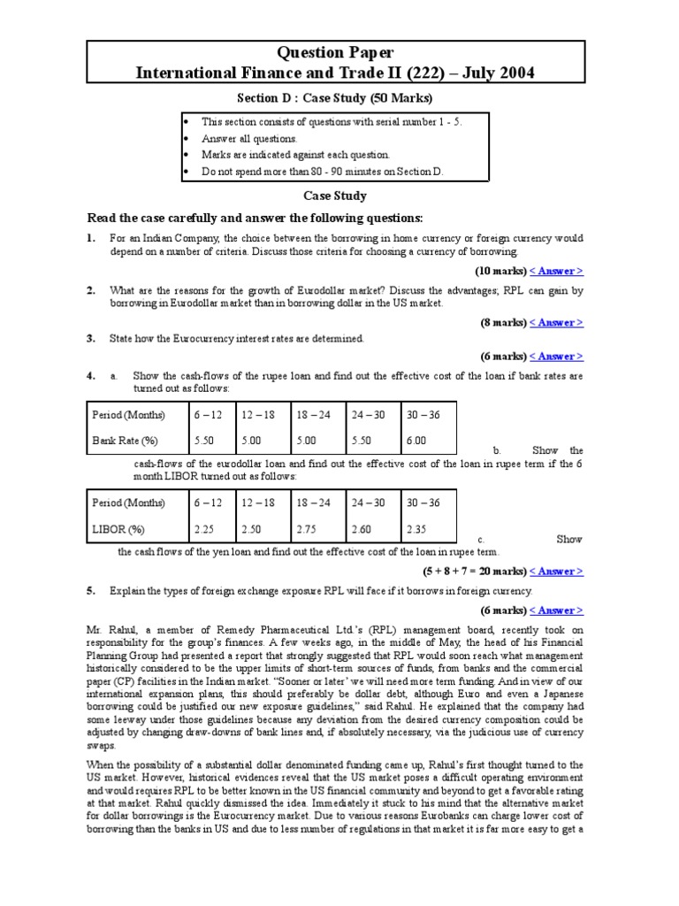 International Finance and Trade Exam 2004 | PDF | Fixed Exchange Rate ...
