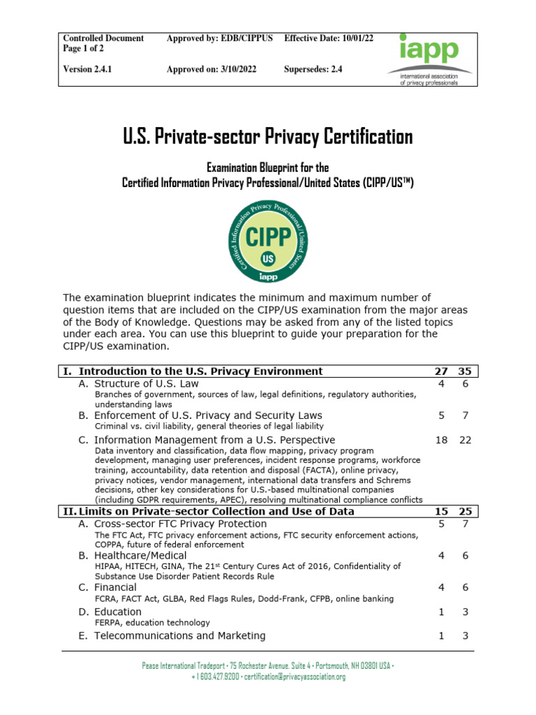 Blueprint CIPP Exam | PDF