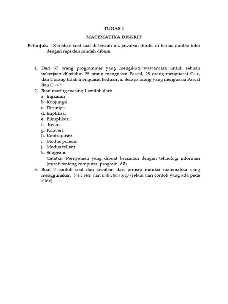 Tugas Matematika Diskrit untuk Programmer | PDF | Metode & Bahan Ajar ...
