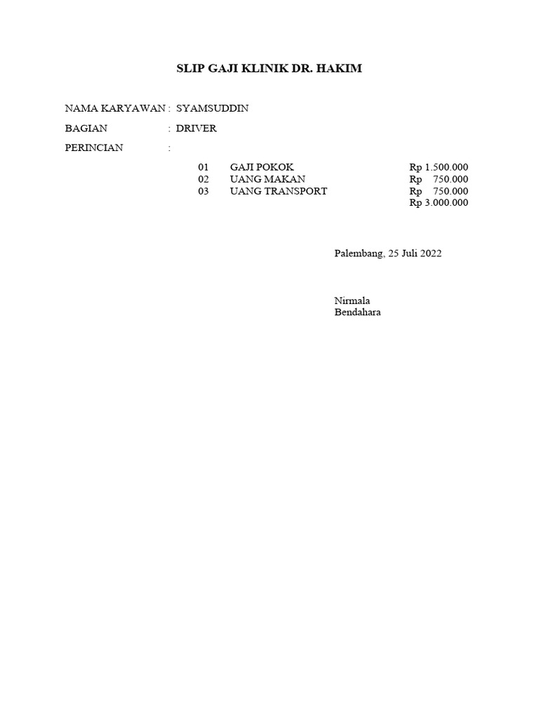 Slip Gaji Klinik DR PDF