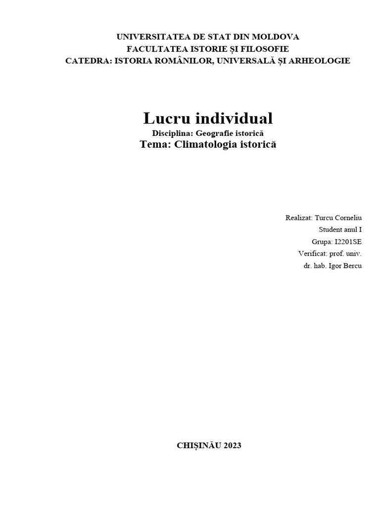 Climatologia Istorică Lucru Individual Turcu Corneliu | PDF