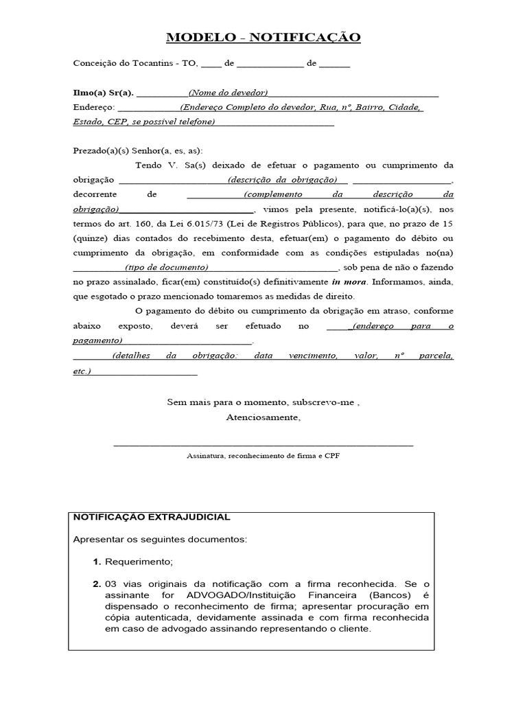 Notificação Extrajudicial de Cobrança | PDF