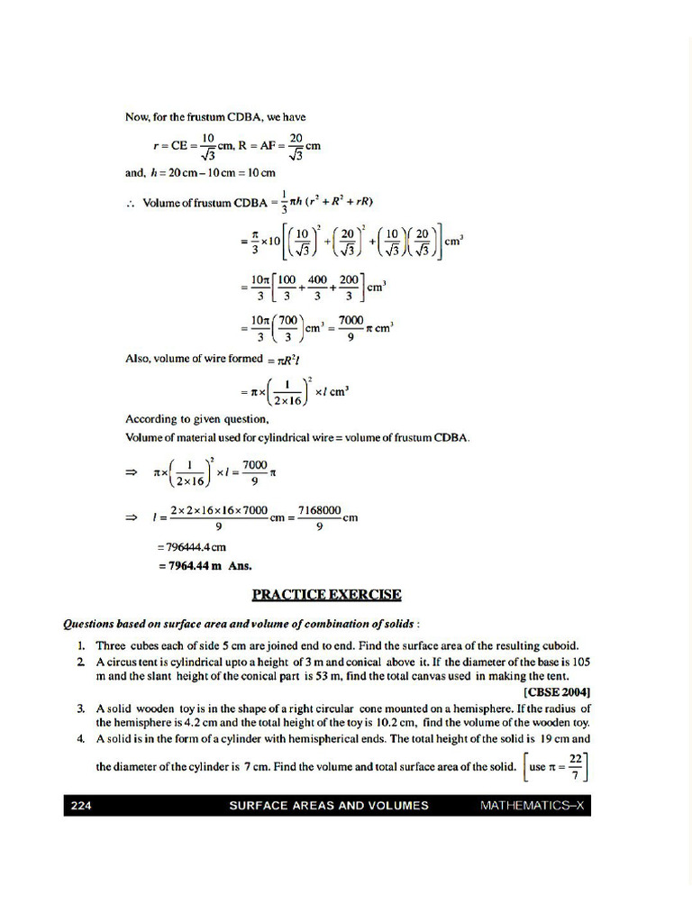 Surface Area Volume Class 10 Pdf